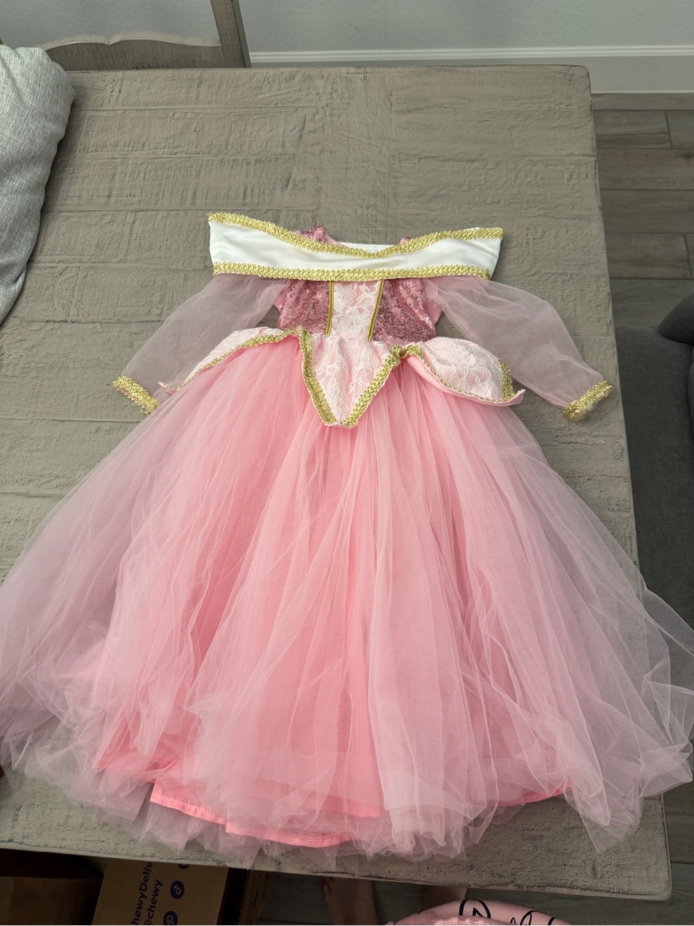 Pink Princess Tulle Costume Dress with Gold Trim